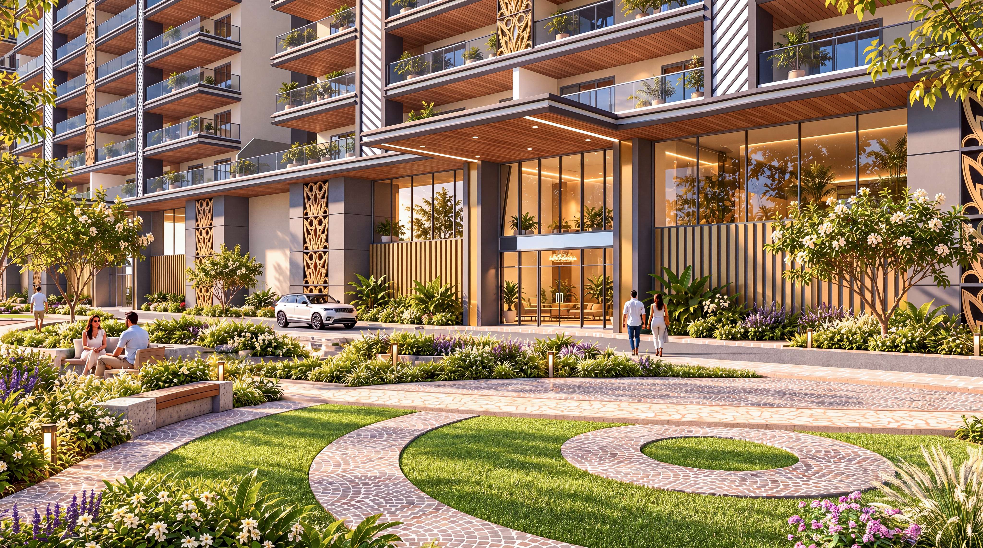 KK Lake City 3D exterior render of landscaped homes and play area